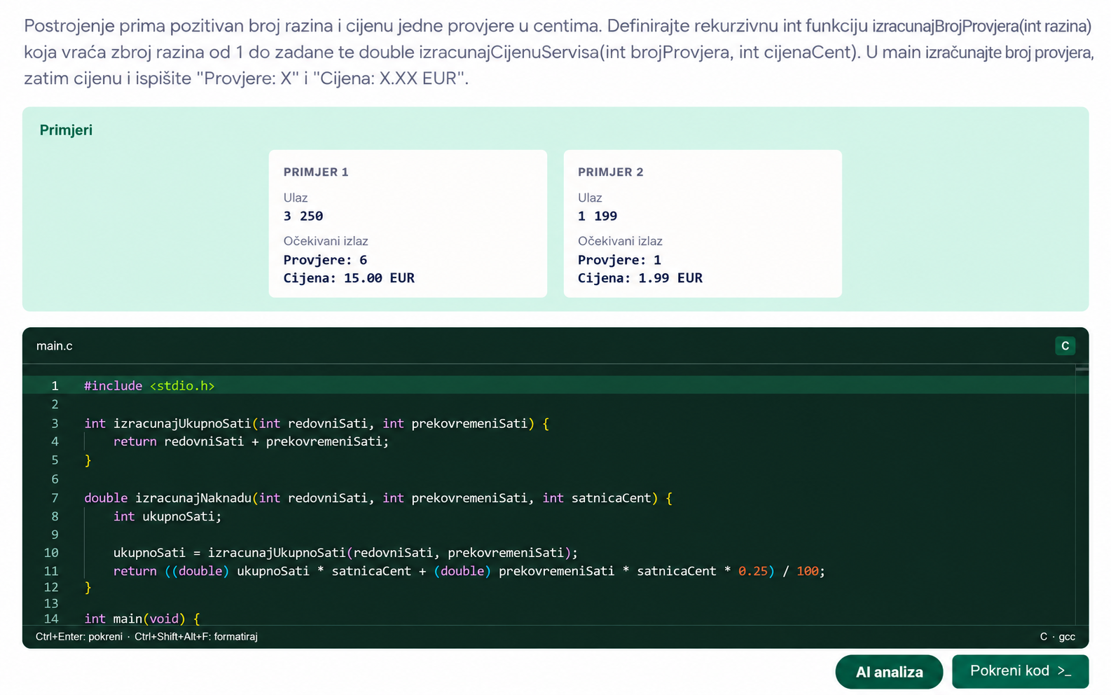 Program-ko C editor sa zadatkom, primjerima ulaza i izlaza te napisanim programom